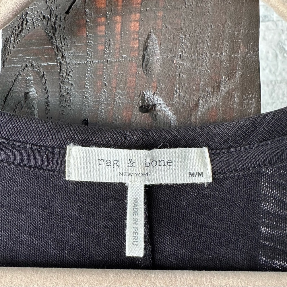 RAG & BONE U Neck Slub Black Pima Cotton Tee Size M - Picture 3 of 12